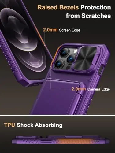 Vihibii for iPhone 12 Pro Max Case Wallet with Card Holder, Dark Purple | RFID Blocking, Slide Camera Cover, Raised Edges Protect Screen, Military-Grade Drop Protection Case for 12 Pro Max, 2020, Red - 5