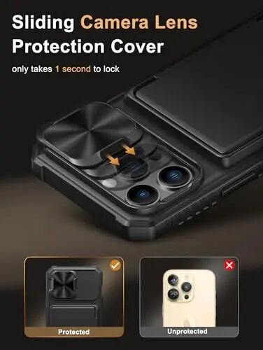 Vihibii for iPhone 13 Pro Case Wallet, 2X HD Screen Protectors, 2021, Black | Card Holder (4 Cards), HD Clear, 9H Hardness, Slide Camera Lens Cover, Military-Grade Drop Protection, Easy Installation - 6