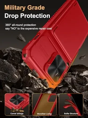 Vihibii for iPhone 13 Pro Case with Card Holder (4 Cards), [RFID Blocking] & Slide Camera Cover, Military Grade Drop Protection, Heavy Duty Shockproof Wallet Case for iPhone 13 Pro, 6.1