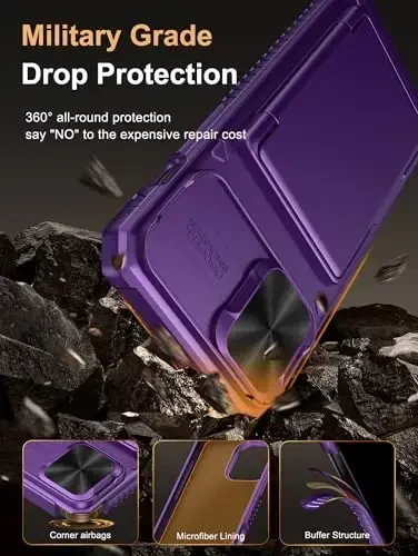 Vihibii for iPhone 13 Pro Max/iPhone 12 Pro Max Wallet Case, Built-in Card Holder (4 Cards), [RFID Blocking] & Slide Camera Cover, Military Grade Drop Protection, Rugged Hard Phone Case, Dark Purple - 5