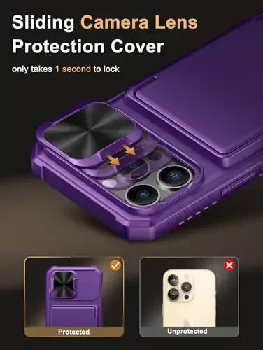 Vihibii for iPhone 13 Pro Wallet Case with Card Holder (4 Cards), [RFID Blocking] & Slide Camera Lens Cover & Raised Edges Protect Screen, Shockproof Rugged Case for iPhone 13 Pro, 6.1