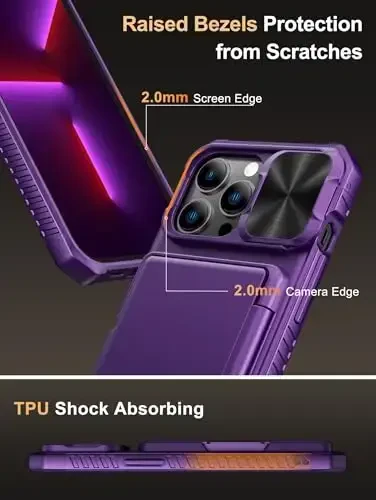 Vihibii for iPhone 13 Pro Wallet Case with Card Holder (4 Cards), [RFID Blocking] & Slide Camera Lens Cover & Raised Edges Protect Screen, Shockproof Rugged Case for iPhone 13 Pro, 6.1