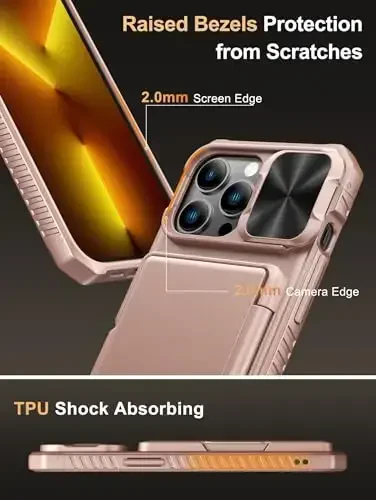 Vihibii for iPhone 13 Pro Wallet Case with Card Holder (4 Cards), [RFID Blocking] & Slide Lens Camera Cover & Raised Edges Protect Screen, Shockproof Rugged Wallet Phone Case, 6.1