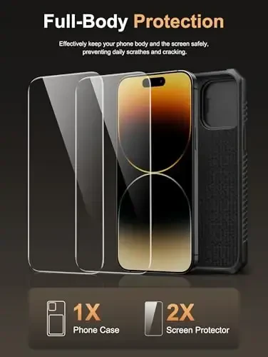 Vihibii for iPhone 14 Pro Max Case with [2X Screen Protector], Built-in Card Holder (4 Cards), [RFID Blocking] & Slide Camera Cover & Tempered Glass Films, Rugged Wallet Case for 14 Pro Max 5g, Black - 3