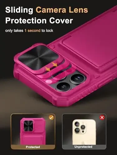 Vihibii for iPhone 14 Pro Max Case with Card Holder (4 Cards), [RFID Blocking] & Slide Camera Cover & Raised Edges Protect Screen, Military Grade Drop Protection, Rugged Wallet Case, 6.7