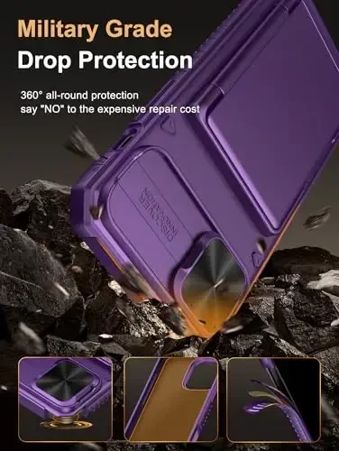 Vihibii for iPhone 15 Plus/iPhone 14 Plus Wallet Case, Built-in Card Holder (4 Cards), [RFID Blocking] & Slide Camera Cover, Military Grade Drop Protection, Rugged Hard Wallet Phone Case, Dark Purple - 5