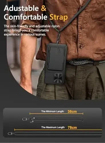 Vihibii for iPhone 15 Pro Max Case with Crossbody Lanyard Strap, Build-in Card Holder (4 Cards) & Slide Camera Cover & Kickstand, Military Grade Drop Protection, Hard Back & Soft Edge Case, Black - 3