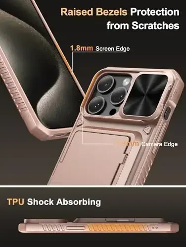 Vihibii for iPhone 15 Pro Max Wallet Case with Card Holder (4 Cards) & Slide Lens Cover & Stand, Shockproof Rugged Hard Back & Raised Edges Protection Case for iPhone 15 Pro Max, 6.7