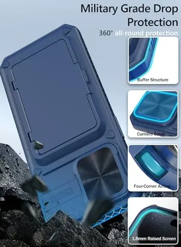 Vihibii for iPhone 15 Pro Max Wallet Case with Card Holder (4 Cards) & Slide Lens Protective Cover & Kickstand & Raised Edges Protect Screen, Shockproof Rugged Case for iPhone 15 Pro Max 6.7