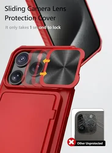 Vihibii for iPhone 15 Pro Wallet Case with Card Holder (4 Cards) & Slide Camera Cover & Kickstand & Raised Edges Protective Screen, Shockproof Rugged Phone Case for iPhone 15 Pro 5G 6.1