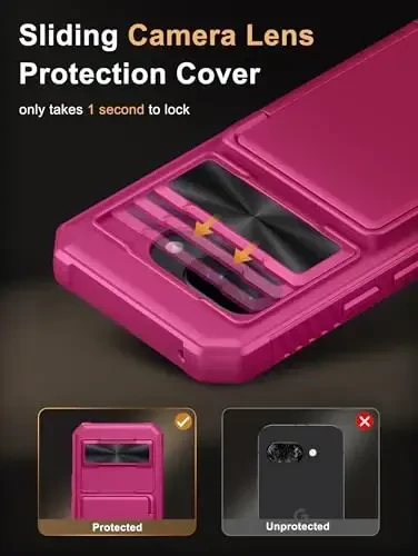 Vihibii for Google Pixel 9a Wallet Case with Card Holder (4 Cards), [RFID Blocking] & Slide Camera Lens Cover & Raised Edges Protect Screen, Shockproof Case for Google Pixel 9a 2025, Hot Pink - 4