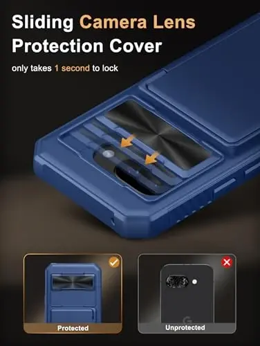 Vihibii Google Pixel 9a uchun g‘ilof, karta ushlagichi (4 ta karta), [RFID blokirovka] va sirg‘ali kamera qopqog‘i, harbiy darajadagi tushishdan himoya, Google Pixel 9a 2025 uchun kuchli zarbga chidamli hamyon g‘ilofi, ko‘k - 4