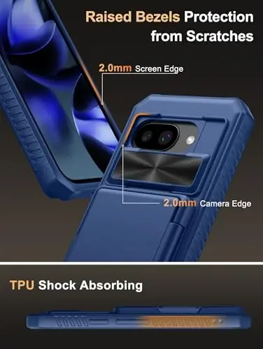 Vihibii Google Pixel 9a uchun g‘ilof, karta ushlagichi (4 ta karta), [RFID blokirovka] va sirg‘ali kamera qopqog‘i, harbiy darajadagi tushishdan himoya, Google Pixel 9a 2025 uchun kuchli zarbga chidamli hamyon g‘ilofi, ko‘k - 5