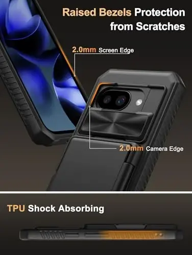 Vihibii Google Pixel 9a uchun hamyonli g‘ilof (4 ta karta), [RFID blokirovka] & suriladigan kamera qopqog‘i & ko‘tarilgan qirralar ekranni himoya qiladi, zarbga chidamli mustahkam telefon qopqog‘i Google Pixel 9a 2025 uchun, qora - 5