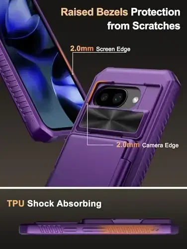 Vihibii Google Pixel 9a uchun karta ushlagichi (4 ta karta) bilan g'ilof, [RFID blokirovka] va surma kamera qopqog'i, harbiy darajadagi tushishdan himoya, zarbga chidamli mustahkam telefon g'ilofi Google Pixel 9a 2025 uchun, to'q binafsha - 5