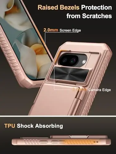 Vihibii Google Pixel 9a uchun karta ushlagichli hamyonli g'ilof (4 ta karta) [RFID blokirovka] va surma kamera qopqog'i va ko'tarilgan qirralar ekranini himoya qiladi, Google Pixel 9a 2025 uchun zarbaga chidamli mustahkam telefon qopqog'i, atirgul oltin - 5