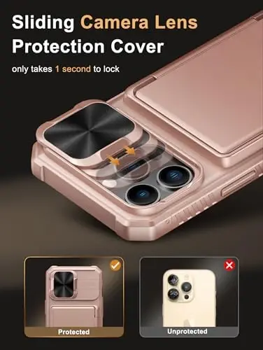 Vihibii for iPhone 13 Pro Wallet Case with Card Holder (4 Cards), [RFID Blocking] & Slide Lens Camera Cover & Raised Edges Protect Screen, Shockproof Rugged Wallet Phone Case, 6.1