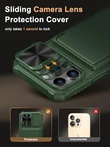 Vihibii for iPhone 13 Pro Wallet Case with Card Holder (4 Cards), [RFID Blocking] & Slide Camera Cover & Raised Edges Protect Screen, Shockproof Rugged Phone Cover for iPhone 13 Pro, 6.1
