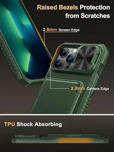 Vihibii iPhone 13 Pro Max/iPhone 12 Pro Max uchun hamyonli g‘ilof, o‘rnatilgan karta ushlagichi (4 ta karta), [RFID blokirovkasi] va sirg‘aluvchi kamera qopqog‘i, harbiy darajadagi tushishdan himoya, silikon yumshoq qirrali telefon g‘ilofi, yashil - 6