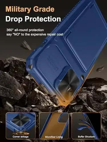 Vihibii iPhone 13 Pro Max/iPhone 12 Pro Max uchun kartalar hamyoni (4 ta karta), [RFID blokirovkasi] & Sürgülü linzali kamera qopqog'i va ko'tarilgan qirralar ekranini himoya qiladi, zarbaga chidamli mustahkam telefon qutisi, ko'k - 5