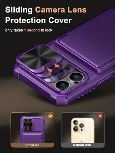 Vihibii iPhone 13 Pro uchun hamyonli gʻilof, karta ushlagichi (4 ta karta), [RFID blokirovka] va sirgʻanuvchi kamera linzalari qopqogʻi va koʻtarilgan qirralar ekranini himoya qiladi, iPhone 13 Pro uchun zarbaga chidamli mustahkam gʻilof, 6,1