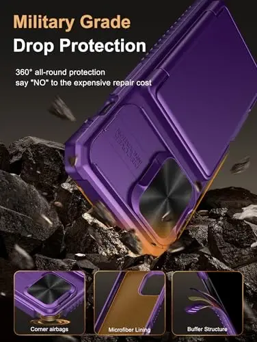 Vihibii iPhone 13 Pro uchun hamyonli gʻilof, karta ushlagichi (4 ta karta), [RFID blokirovka] va sirgʻanuvchi kamera linzalari qopqogʻi va koʻtarilgan qirralar ekranini himoya qiladi, iPhone 13 Pro uchun zarbaga chidamli mustahkam gʻilof, 6,1