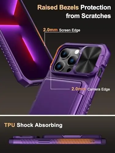 Vihibii iPhone 13 Pro uchun hamyonli gʻilof, karta ushlagichi (4 ta karta), [RFID blokirovka] va sirgʻanuvchi kamera linzalari qopqogʻi va koʻtarilgan qirralar ekranini himoya qiladi, iPhone 13 Pro uchun zarbaga chidamli mustahkam gʻilof, 6,1