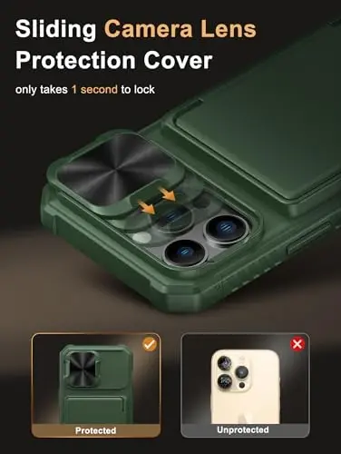 Vihibii iPhone 13 Pro uchun karta hamyonli g'ilof (4 ta karta), [RFID blokirovka] va siljituvchi kamera qopqog'i va ko'tarilgan qirralar ekranni himoya qiladi, zarbaga chidamli g'ilof iPhone 13 Pro, 6.1