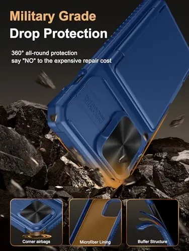 Vihibii iPhone 13 Pro uchun karta ushlagichi (4 karta) bilan g'ilof, [RFID blokirovkasi] va sirg'anuvchi kamera qopqog'i, harbiy darajadagi tushishdan himoya, iPhone 13 Pro uchun kuchli zarbga chidamli hamyon qopqog'i, 6.1