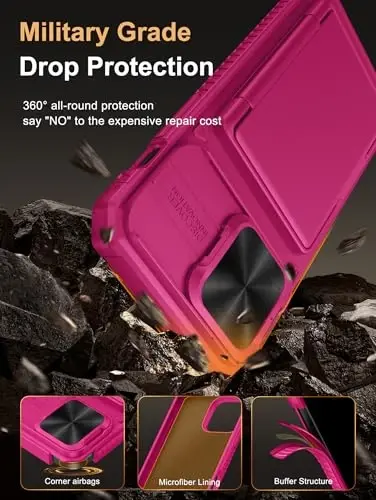 Vihibii for iPhone 14 Pro Max Case with Card Holder (4 Cards), [RFID Blocking] & Slide Camera Cover & Raised Edges Protect Screen, Military Grade Drop Protection, Rugged Wallet Case, 6.7