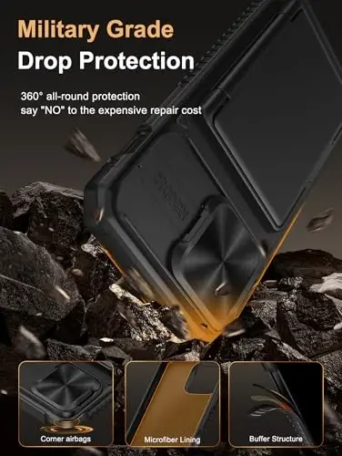 Vihibii for iPhone 14 Pro Max Case with Card Holder (4 Cards) [RFID Blocking] & Slide Camera Cover, Military Grade Drop Protection, Rugged Hard Back & Silicone Edge Wallet Case, 6.7