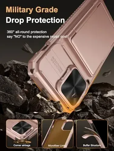 Vihibii iPhone 14 Pro Max uchun Card Holderli Chexol (4 ta Kartochka), [RFID Blocking] & Sürgülü Linza Kamera Qopqog'i, Harbiy Standartdagi Tushishdan Himoya, Qattiq Og'ir Hamyon Telefon Chexoli, 6.7