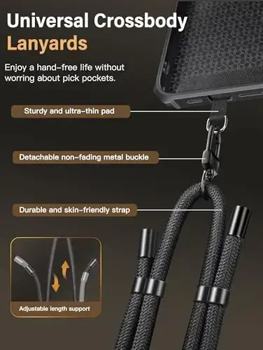 Vihibii iPhone 14 Pro Max uchun Crossbody Lanyard Strap bilan, O'rnatilgan Kartalar uchun joy (4 ta karta) [RFID Blocking] va Sirg'anuvchi Kamera Qopqog'i, Harbiy Standartdagi Tushishdan Himoya, Qattiq Orqa va Yumshoq Qirrali G'ilof, Qora - 3