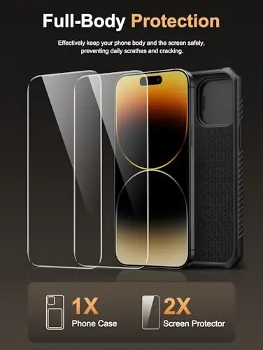 Vihibii iPhone 14 Pro Max uchun g'ilof [2X ekran himoyachisi], o'rnatilgan karta ushlagichi (4 ta karta), [RFID blokirovka] & Slayd kamera qopqog'i & закаленное shisha plyonkalar, 14 Pro Max 5g uchun mustahkam hamyon g'ilofi, qora - 3