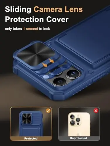 Vihibii iPhone 14 Pro Max uchun hamyonli g‘ilof, karta ushlagichi (4 ta karta), [RFID blokirovka] & Sürgülü linzali kamera qopqog‘i & Ko‘tarilgan qirralar ekranni himoya qiladi, zarbga chidamli mustahkam hamyonli telefon g‘ilofi, 6.7