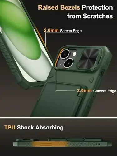 Vihibii iPhone 15 Plus/iPhone 14 Plus uchun hamyon g‘ilofi, o‘rnatilgan karta ushlagichi (4 ta karta), [RFID blokirovka] va sirg‘ali kamera qopqog‘i, harbiy darajadagi tushishdan himoya, TPU yumshoq qirrali hamyon telefon g‘ilofi, yashil - 6
