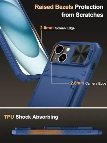 Vihibii iPhone 15 Plus/iPhone 14 Plus uchun karta ushlagichli hamyon g'ilofi (4 ta karta), [RFID blokirovka] va slayd linzali kamera qopqog'i va ko'tarilgan qirralar ekranini himoya qiladi, zarbaga chidamli mustahkam hamyon telefon g'ilofi, ko'k - 6