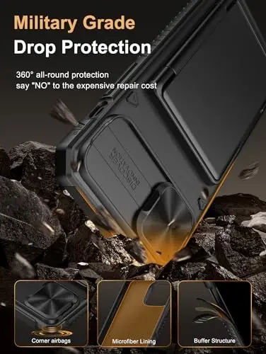 Vihibii iPhone 15 Plus/iPhone 14 Plus uchun kartochka ushlagichi (4 ta kartochka) bilan [RFID blokirovkasi] va sirg'anchiq kamera qopqog'i, harbiy darajadagi tushishdan himoya, mustahkam qattiq orqa va silikon qirrali hamyon g'ilofi, qora - 5