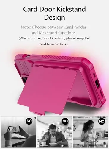 Vihibii for iPhone 15 Pro Case with Card Holder (4 Cards) & Slide Camera Cover & Kickstand, Shockproof Rugged Hard Back & TPU Soft Edge Wallet Phone Case for iPhone 15 Pro 5G 6.1