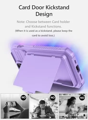 Vihibii for iPhone 15 Pro Case with Card Holder (4 Cards) & Slide Camera Cover & Kickstand, Shockproof Rugged Durable Hard Back & Soft Edge Wallet Phone Case for iPhone 15 Pro 5G 6.1