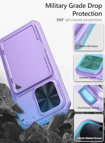 Vihibii for iPhone 15 Pro Case with Card Holder (4 Cards) & Slide Camera Cover & Kickstand, Shockproof Rugged Durable Hard Back & Soft Edge Wallet Phone Case for iPhone 15 Pro 5G 6.1