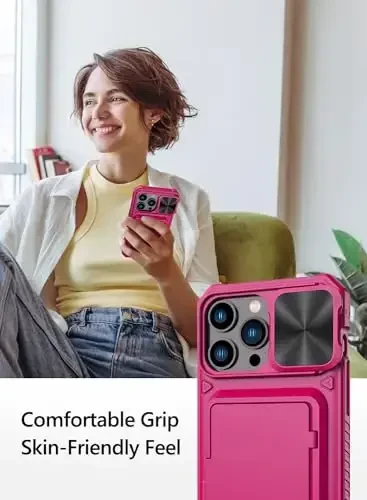 Vihibii for iPhone 15 Pro Max Wallet Case with Card Holder (4 Cards) & Slide Camera Cover & Kickstand, Raised Edges Protect Screen, Rugged Hard Back Cover for iPhone 15 Pro Max, 5G 6.7