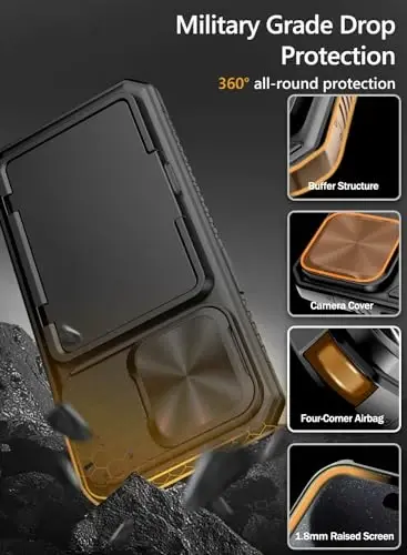 Vihibii for iPhone 15 Pro Max Case with Card Holder (4 Cards), Built-in 2X Privacy Screen Protector & Slide Camera Cover & Kickstand, Military Grade Drop Protection, Rugged Wallet Case, Black - 6