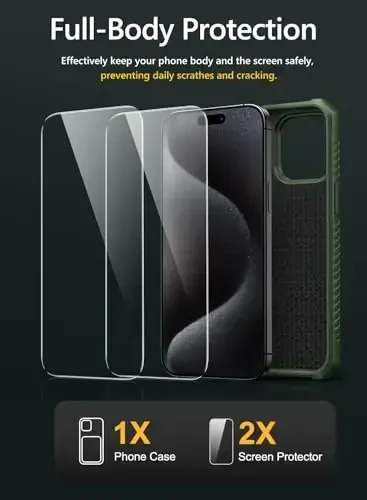 Vihibii iPhone 15 Pro Max uchun Card Holder bilan (4 ta karta), 2X закаленное shisha ekran himoyachisi va sürgülü kamera qopqog'i va подставка, Harbiy darajadagi tushishdan himoya, Qo'pol hamyon g'ilofi, Yashil - 2