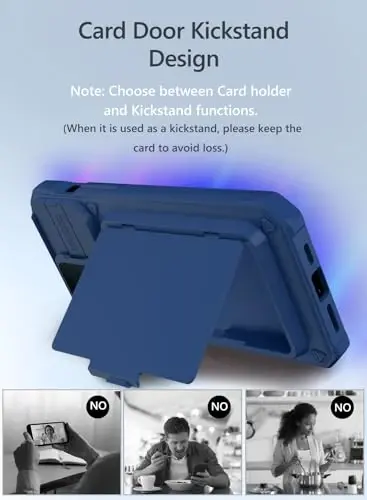 Vihibii iPhone 15 Pro Max uchun kartalar uchun hamyonli g'ilof (4 ta karta) va slayd linzalari himoya qopqog'i va tayanch va ko'tarilgan qirralar ekranini himoya qiladi, iPhone 15 Pro Max 6.7