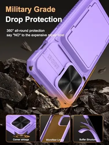 Vihibii iPhone 15 Pro Max uchun kartochkali hamyonli g‘ilof (4 ta kartochka) & Sürgülü linza qopqog‘i & Stend, zarbga chidamli mustahkam qattiq orqa & iPhone 15 Pro Max uchun ko‘tarilgan qirralar himoya g‘ilofi, 5G 6.7