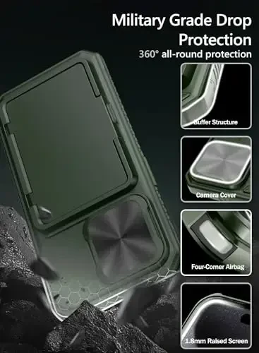 Vihibii iPhone 15 Pro uchun karta ushlagichi (4 karta) va sirg'anuvchi kamera linzalari qopqog'i va tayanchi va ko'tarilgan qirralari himoya ekrani bilan hamyon g'ilofi, iPhone 15 Pro 5G 6.1