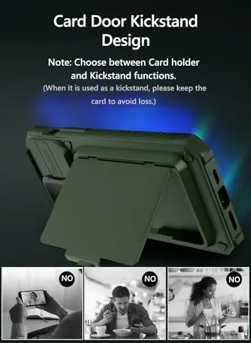 Vihibii iPhone 15 Pro uchun karta ushlagichi (4 karta) va sirg'anuvchi kamera linzalari qopqog'i va tayanchi va ko'tarilgan qirralari himoya ekrani bilan hamyon g'ilofi, iPhone 15 Pro 5G 6.1