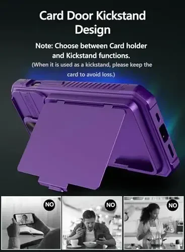 Vihibii iPhone 15 Pro uchun karta ushlagichli hamyon g'ilofi (4 ta karta) & Sürgülü kamera qopqog'i & O'rnatilgan tirgak & Ko'tarilgan qirralar himoyasi, zarbga chidamli mustahkam telefon qopqog'i iPhone 15 Pro 5G 6.1