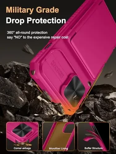 Vihibii iPhone 15/14/13 uchun kartochka hamyonli g‘ilofi (4 ta kartochka), RFID blokirovka va sirg‘aluvchi kamera qopqog‘i va ko‘tarilgan qirralar ekranni himoya qiladi, zarbga chidamli telefon g‘ilofi, och pushti - 5